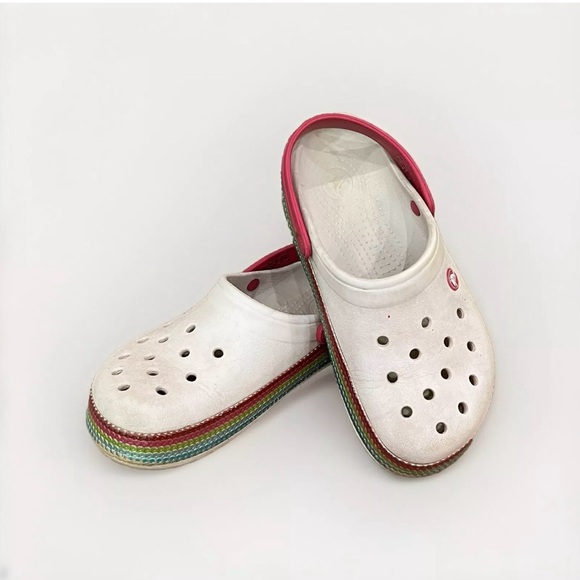 Crocs Pink Crocband Sequin Clogs Rainbow Sequins - Picture 1 of 10
